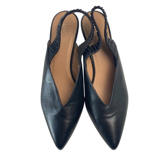 LEWIT Marta Slingback Heeled Pump Leather Black Pointed Toe EU 37.5 US 7/7.5 - Picture 3 of 8